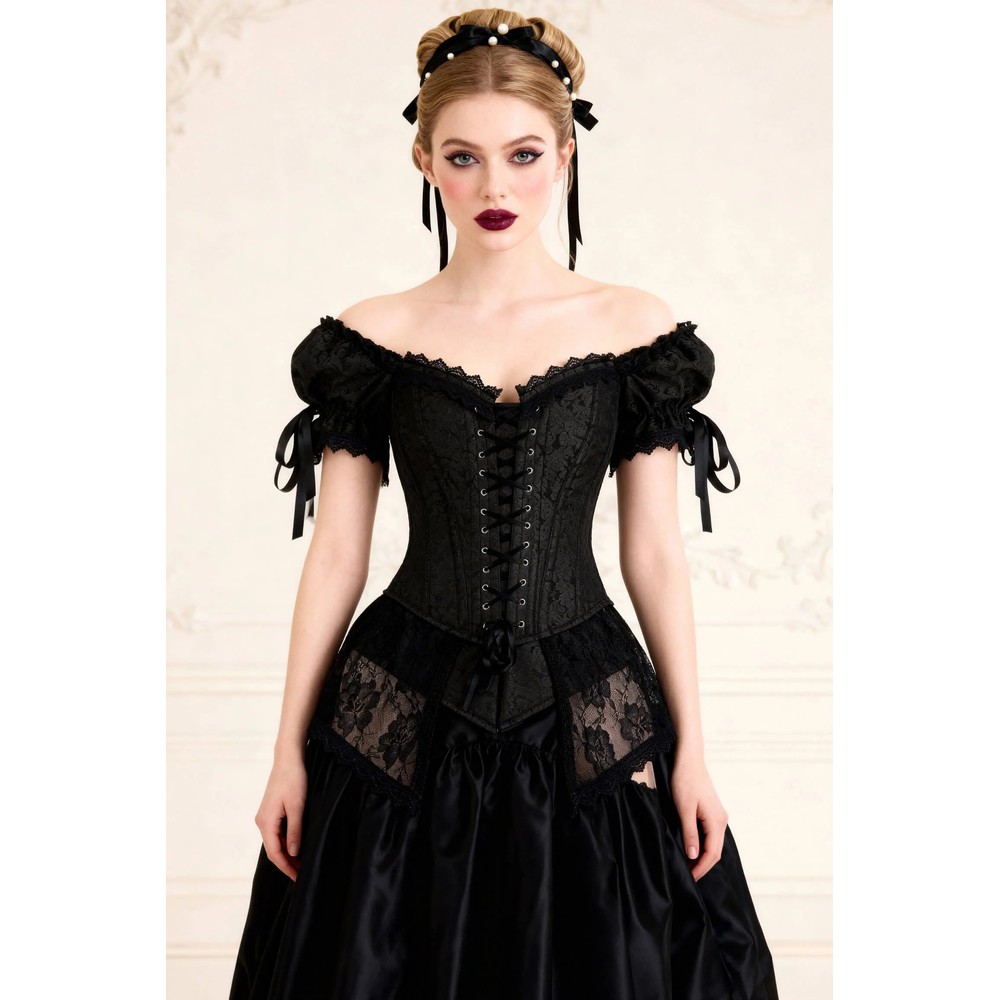 Attitude Corsets - Kenadi Rococo with Peplum survêtement corset - Noir